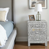 Mother Of Pearl Inlay Floral 3 Drawer Bedside Grey
